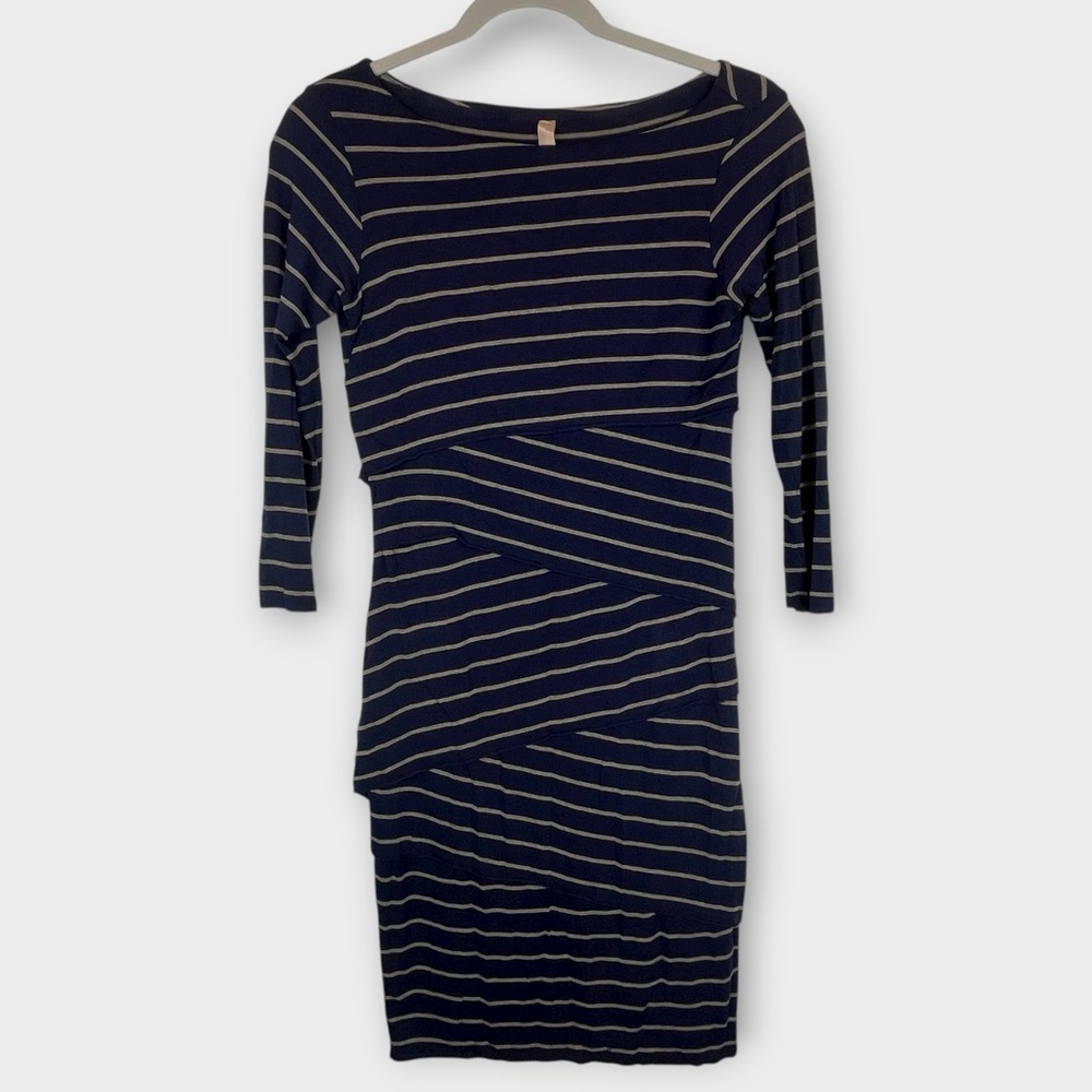 Navy & Tan Striped Bodycon Dress